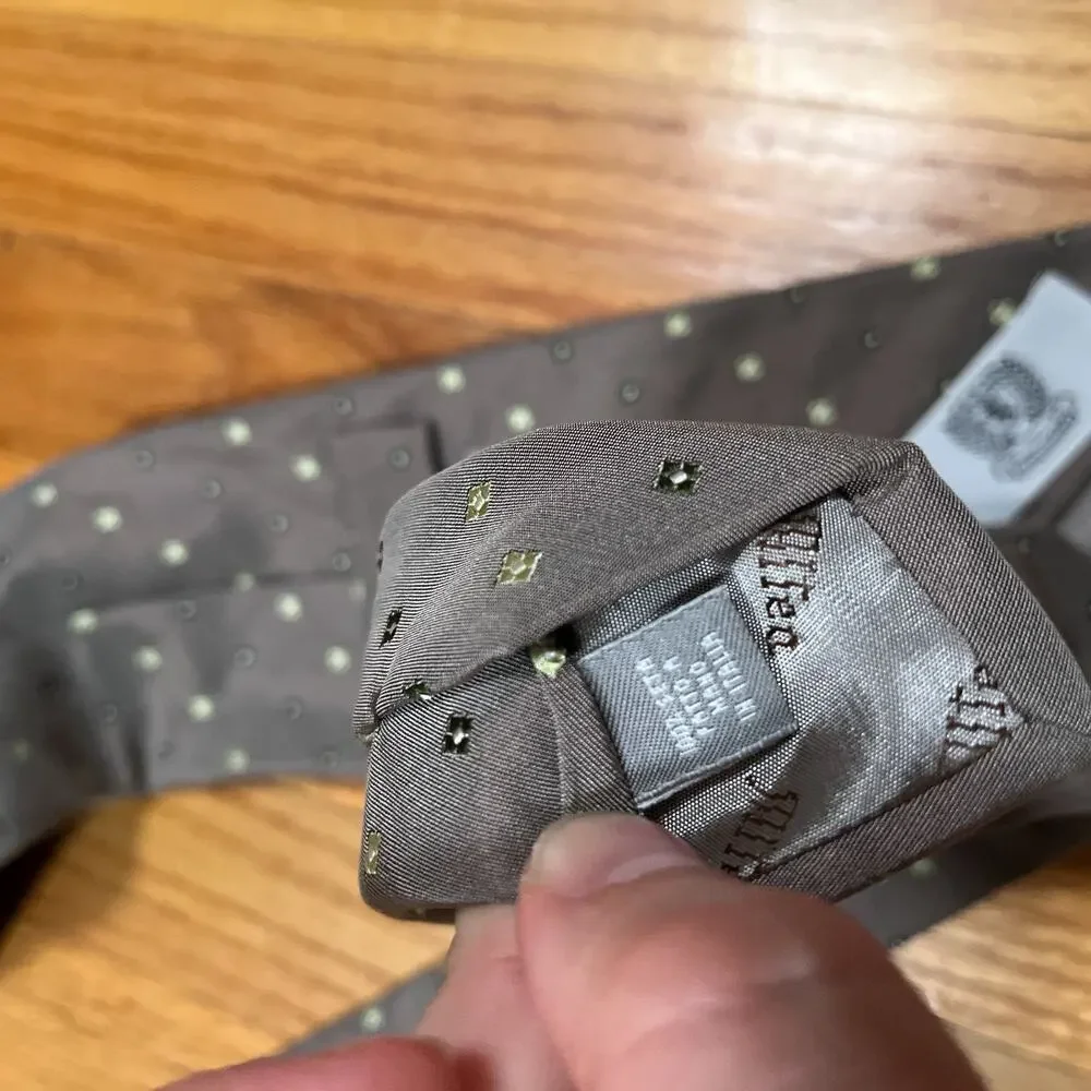 Altea Silk Necktie Taupe Grey Geometric‎ Square Pattern Silk Made in Italy